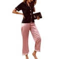 thumbnail image 4 of 2Pcs Polka Dots Pajamas Set for Women Lapel Neck Top and Elastic Waist Pants Casual Sleepwear Set Dark Pink L, 4 of 9