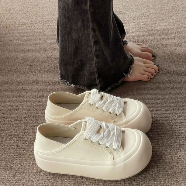 Zapatos feos y lindos con punta grande, zapatos elegantes para mujer, zapatos de lona bidireccionales a juego para primavera, zapatos blancos de suela gruesa