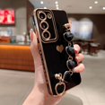 thumbnail image 4 of Samsung Galaxy S21 5g Phone Case with Heart Bracelet Chain Strap Luxury Plating Cute Love Hearts Cover with Aesthetic Hearts Hand Chain for Women Camera Protection Shockproof Bumper (Black), 4 of 11