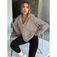 thumbnail image 5 of Womens Zip Up Hoodies Oversized Sweatshirts Fall School Fashion Outfits Casual Jackets Winter Clothes Brown XL, 5 of 7