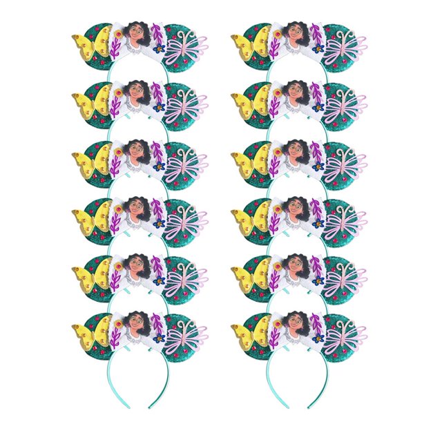 Lote de 12 unidades de diadema con orejas de Mickey Mouse, lazo para el pelo de lentejuelas para niña, diadema para Cosplay de Mirabel, accesorio para el cabello para chico y adulto Gao Jinjia LED
