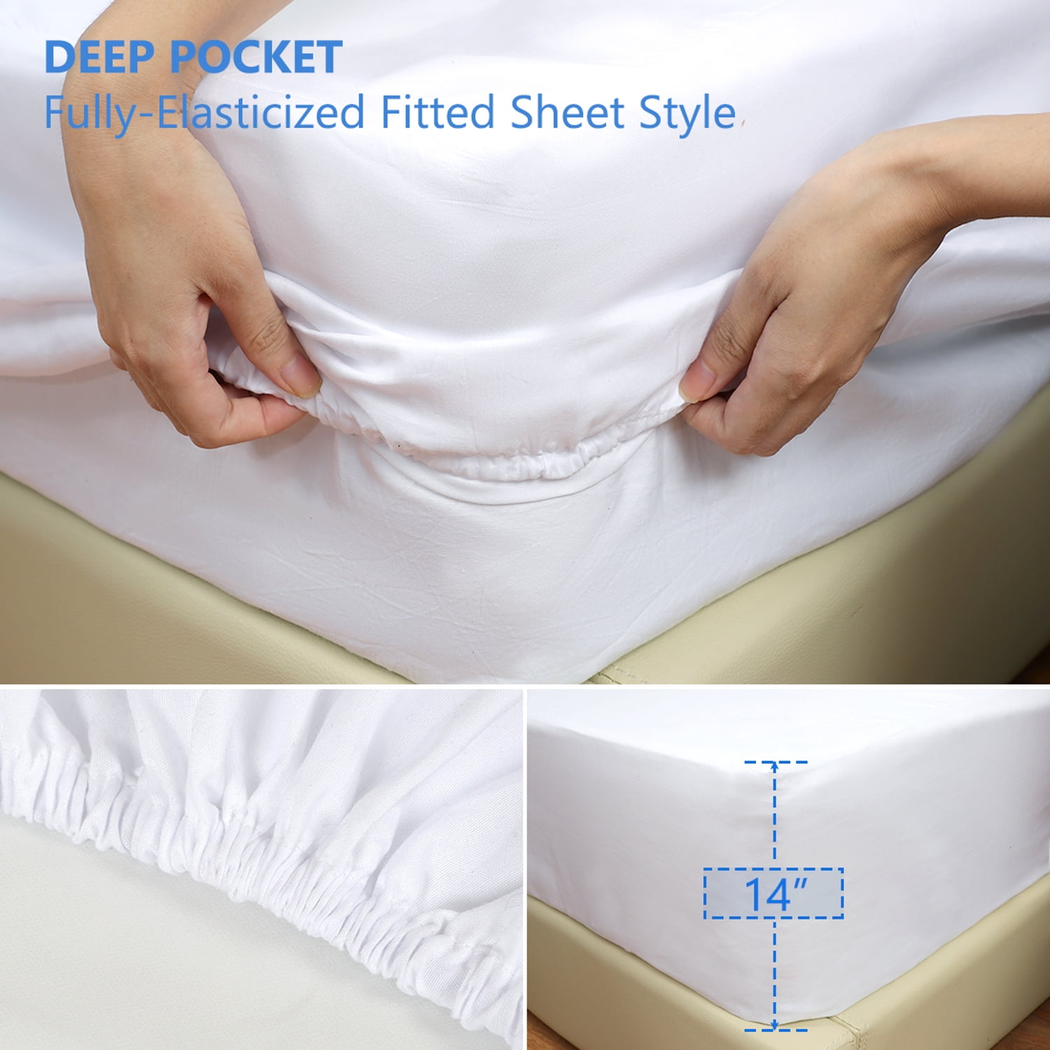 Unique Bargains 2Pcs Satin Pillowcases with Mattress Fitted Sheet Bed Skirt White