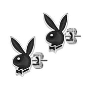 PIERCE2GO Exclusive Licensed Black Playboy Bunny Stud Earrings
