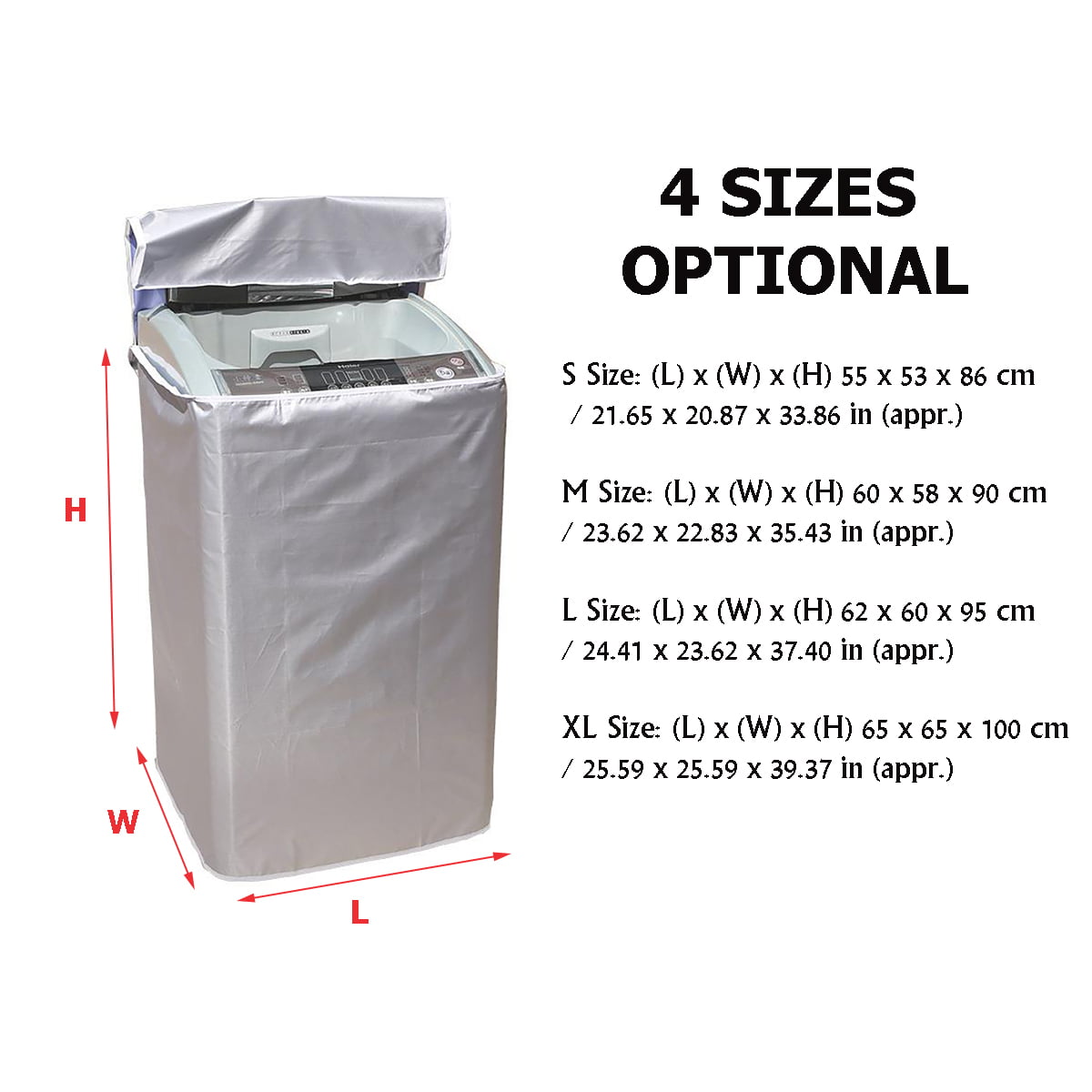 24 X 25 X 38 Inches X-Large Silver W 23 D 24 H 36 in Size : L FWKTG Washing Machine Protective Cover Top Load Washer Dryer Cover Waterproof Full-Automatic/Wheel Washing Machine Cover 