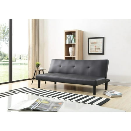 Hodedah Imports Black Faux Leather Click Clack Sofa Bed