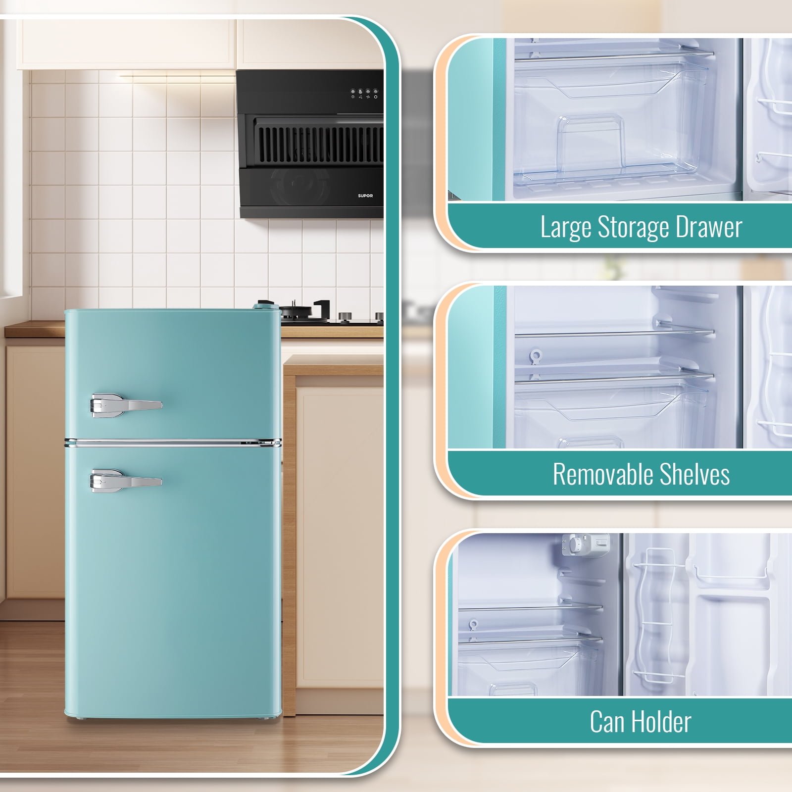 TACOOL BLUE Refrigerator with Top Freezer 3.5Cu.ft Two Door Small Mini Fridge with Extra Drink Space for Home Office Dorm BLUE