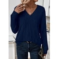 thumbnail image 3 of Remera PRETTYGARDEN Azul Marino Cuello en V Tejido Acanalado M, 3 of 5