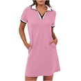 thumbnail image 2 of NXMZXB Women’s Polo Dresses 2025 Short Sleeve Casual Striped Color Block Collared V Neck Summer Tennis Golf Mini Shirt Dress with Pockets Pink M, 2 of 10