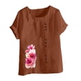 thumbnail image 4 of Camisetas de Manga Corta para las Mujeres Impreso Botón de Manga Corta Camiseta Blusa Poliéster, Ropa Casual Mirar Superior para las Mujeres, 4 of 4