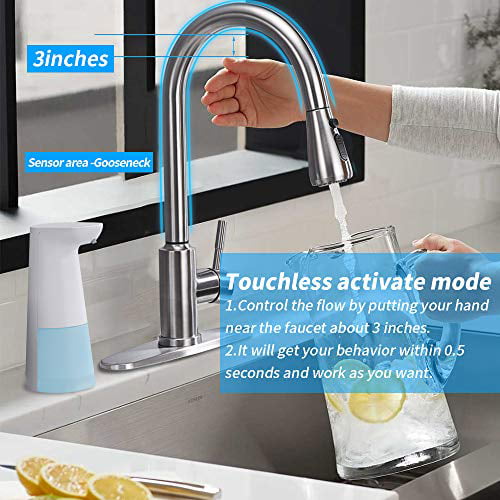 ARRISEA Touchless Dual Sensor Activated Kitchen Faucet with 3 Mode Pull Down Handheld Spray Hands-Free Kitchen Sink Faucet