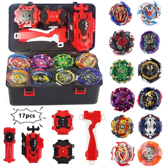 Set de juguetes giroscópicos Elfnico 12 unidades 4 lanzadores Plástico duradero y material metálico