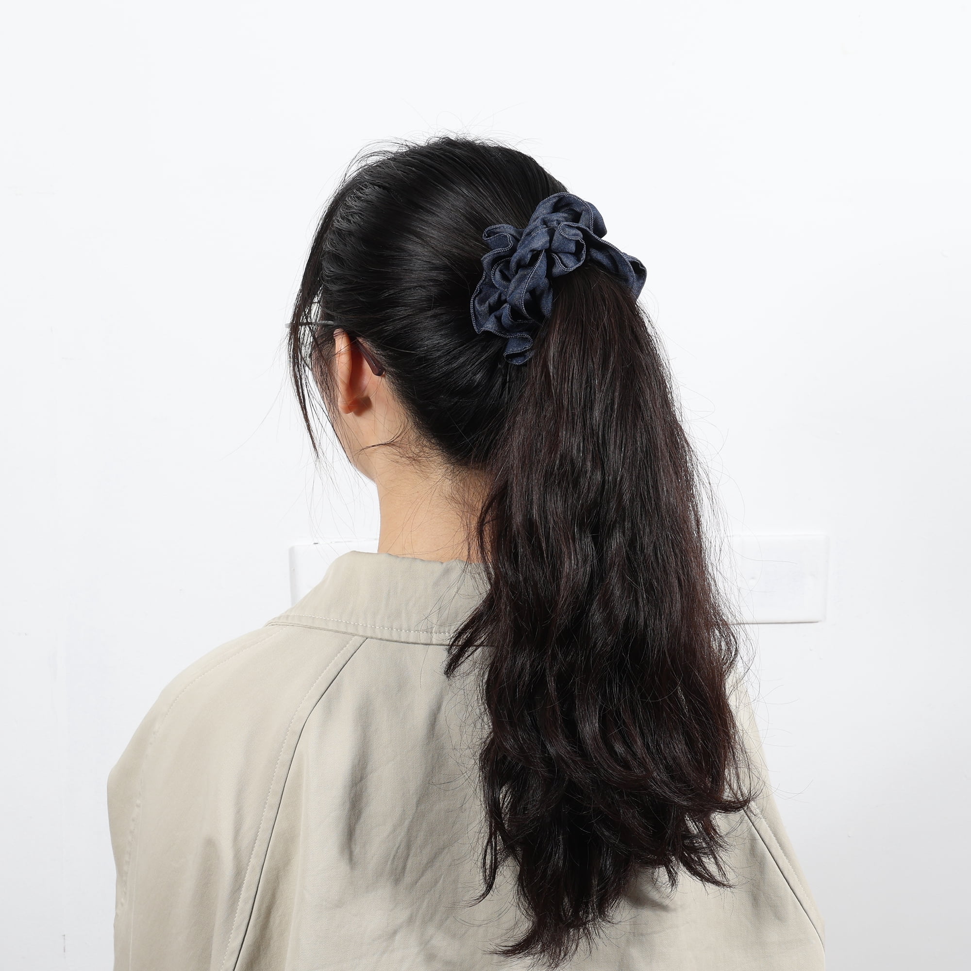 Unique Bargains Solid Denim Hair Ties Fashionable Daily Use Dark Blue Large