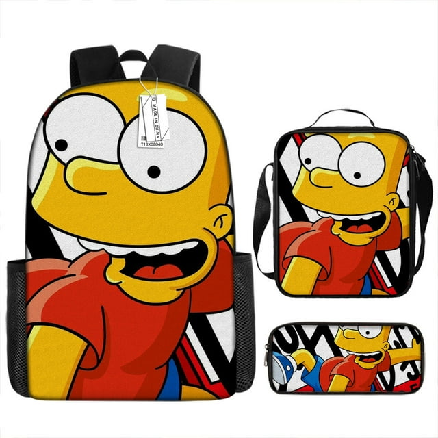 The Simpsons Cartoon School Bag, Student Backpack Three-piece-QIUPING