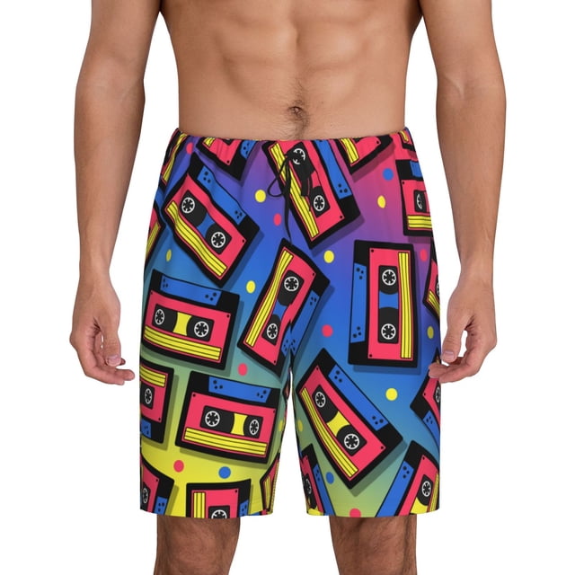 Fotbe Vintage Audio Cassettes Pantalones Cortos de Pijama para Hombre, Ropa de Dormir, Pantalones de Pijama Cortos para Hombre-4X-Large