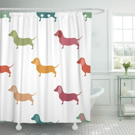 Quilted Shower Curtain Pattern PKNMT Dachshund Cute Dachshound Dogs Small Puppies Sausage Pattern Doxie Polyester Shower Curtain 60x72 inches ()