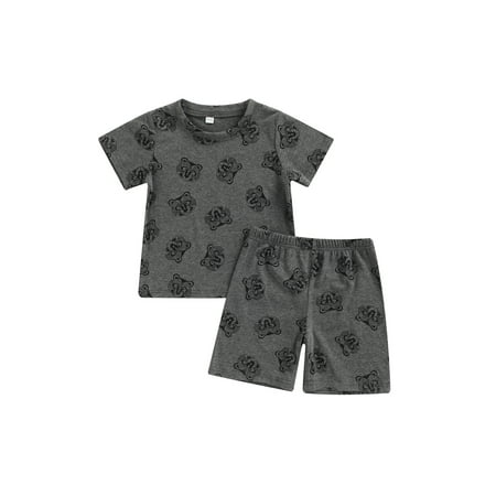 

Suanret Children Boys Summer Shorts Set Toddlers Cartoon Tiger Head Print Short-sleeved Blouse Elastic Waist Shorts Grey 18-24 Months