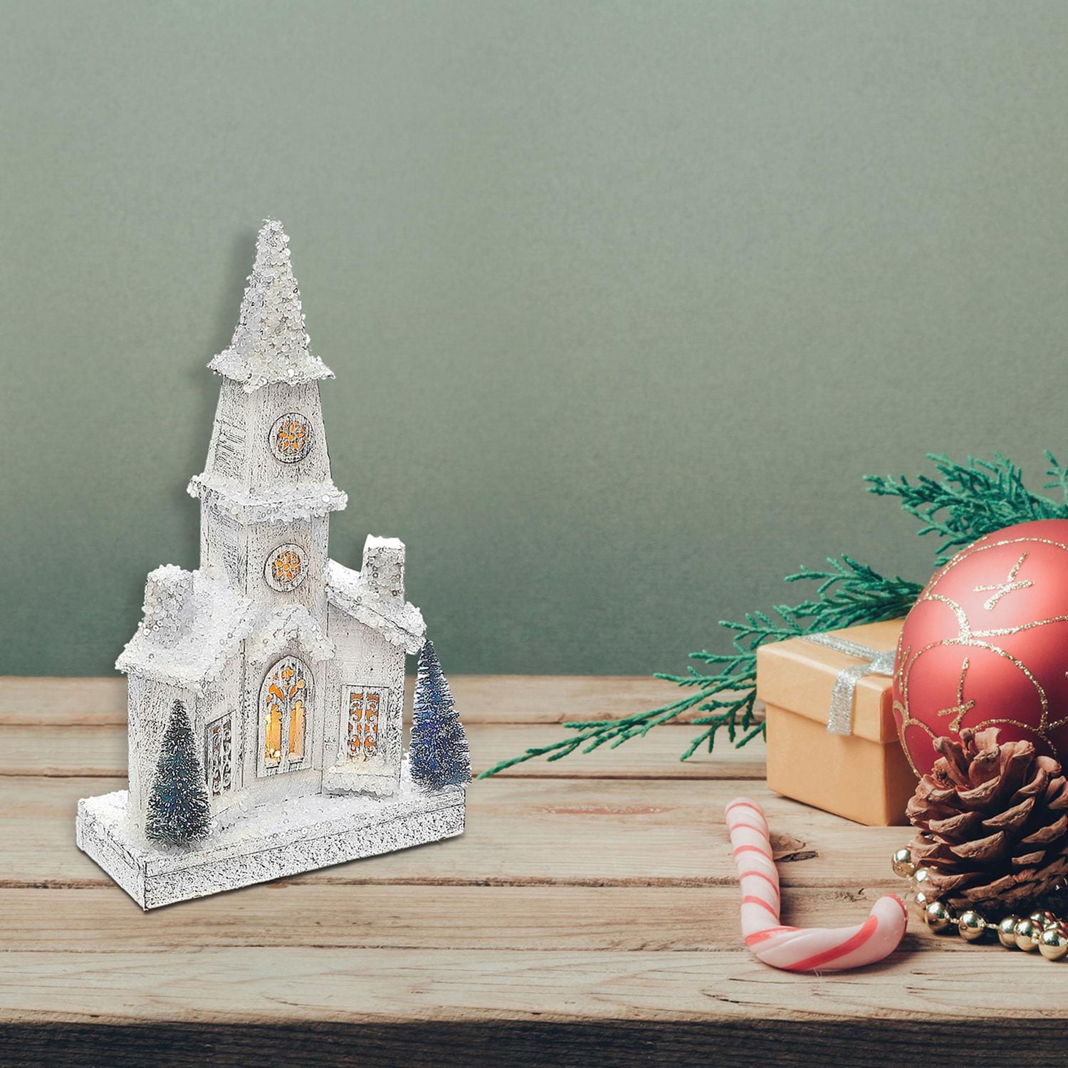 Christmas Led Snow Covered Church 15.75"