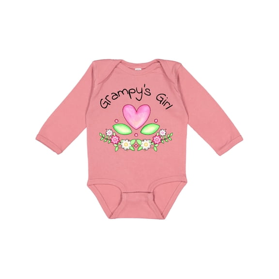Inktastic Grampy's Girl Heart Flowers Girls Long Sleeve Baby Bodysuit
