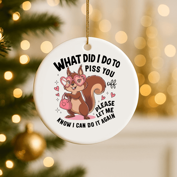 Squirrel Ornament Funny Cute Let Me Do It Again 2D FLAT CIRCLE Ceramic Ornament