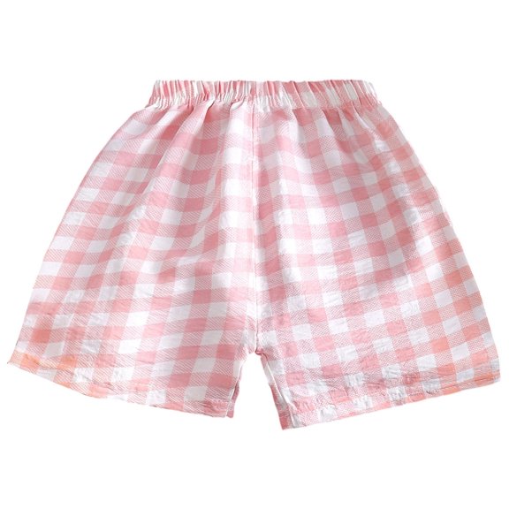 Gelikeya Classic Gingham Shorts for Boys Thin Cotton Striped Elastics Waist Casual Summer Toddler Shorts Lightweight Pink, 3-4 Years