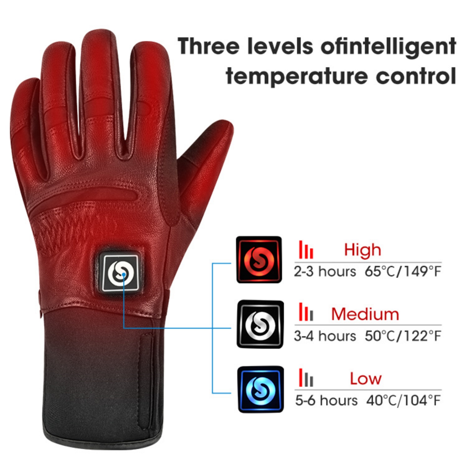 Savior Heat Winter Gloves Goatskin  Glove for Men, Battery Heated Warm Touchscreen Riding Horses Skiing Motorcycle Heated Gloves