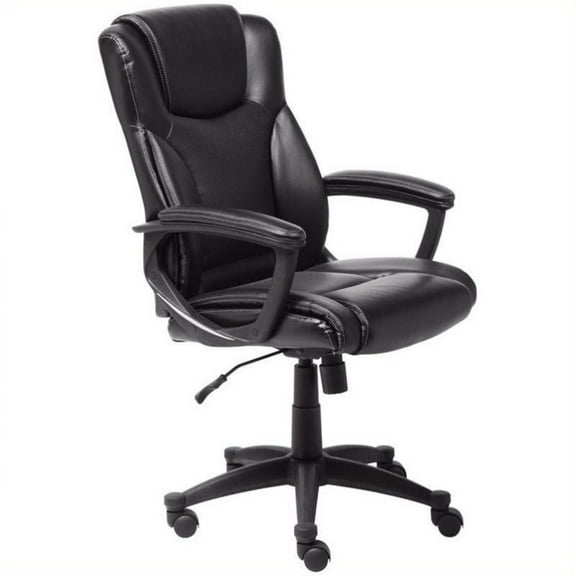 Pemberly Row Adjustable Height Modern Faux Leather Office Chair in Black