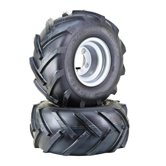 WANDA Lawn Mower Tractor Tire & wheel 18X9.5-8 6-Ply with 4 Lugs on 4" PCD Silver Wheel-13070,SET 2