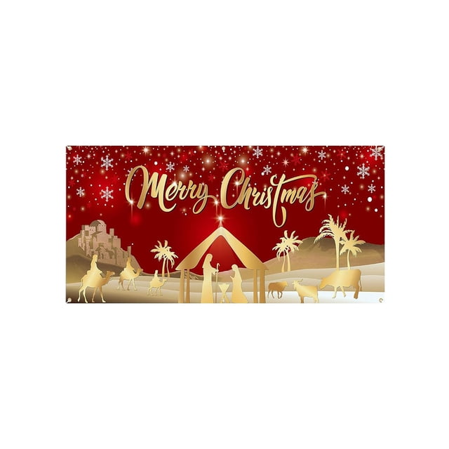 Eoozwa Christmas Garage Door Banner, Outdoor Cover for Holiday Parties Holy Night Backdrop for Xmas and Winter Celebrations