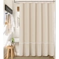 thumbnail image 1 of Linen Farmhouse Shower Curtain, Linen Blend Shower Curtain Set with Hooks, Elegant Ruffle Shower Curtain White Lace Stitched, Vintage Rustic Theme Bathroom Accessories Roma4ntic Bath Shower Curtain, 1 of 6