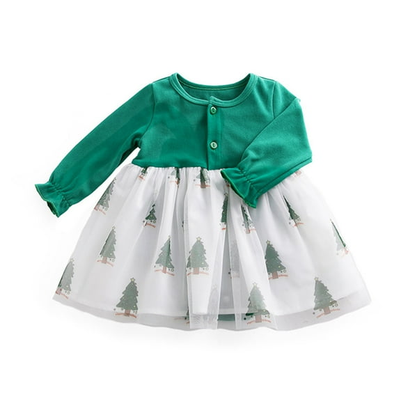 Lovskoo Princess Dresses for Girls 0-2T Tulle Christmas Outfit Ruffle Long Sleeve Tutu Dress One-Piece Xmas Holiday Clothing Green