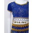 thumbnail image 5 of TiaoBug Kids Girls Floral Print Indian Belly Dance Outfits Shiny Crop Top with Bloomers Carnival Set Blue 3Pcs/Set 3-5, 5 of 7