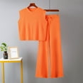 thumbnail image 3 of Plus Size 2 Piece Outfits for Women Beach Sets for Women Clothing Set Female Round Neck Sleeveless Tops Pants Sets Cargo Pant Style S_502 Women's Tracksuits Orange M, 3 of 4
