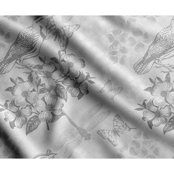 Soimoi Bird & Flowers Print, Silk Fabric, Decor Sewing Fabric by The Yard 42 Inch Wide,Decorative Fabric for Shirts Suits Ties, Gray