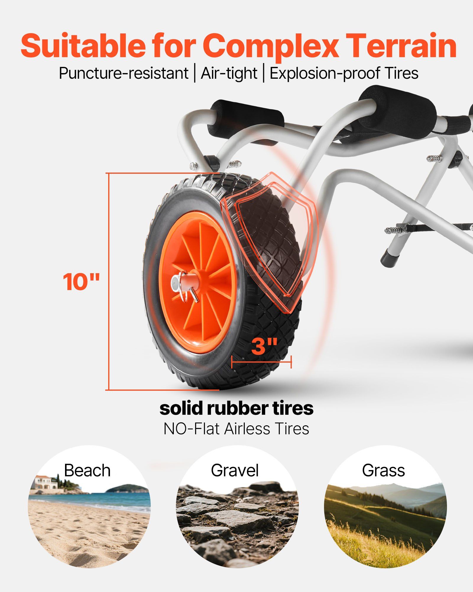 Folding Kayak Cart with 250LB Capacity, 10" Solid Rubber Wheels & Ratchet Strap for Kayak, Canoe, SUP, Boat Transport