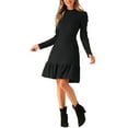 thumbnail image 4 of VESTIDO DE SUÉTER INSPIRADOR CHIC para Mujer, Cuello Redondo, Manga Larga Abullonada, Con Bolsillos Laterales, Vestidos de Color Sólido, Talla M, Negro, 4 of 6