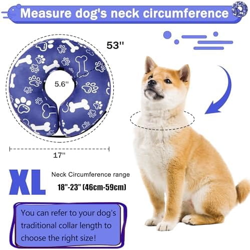 Recovery Donut Collar for Dogs & Cat,Inflatable Dog Cone Collar Alternative After Surgery,Soft Cone for Large Medium Small Dog,Adjustable Pet Neck Donut(Darkblue Bone,X-Large