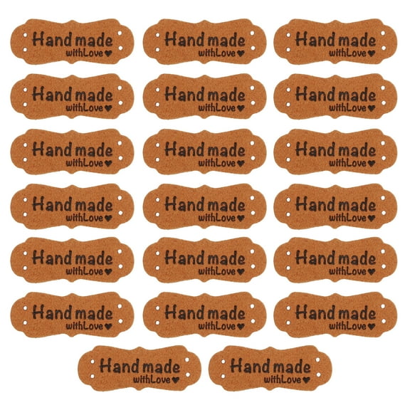Uxcell 20Pcs Handmade PU Leather Label with Love Sew on Embossed Tag Embellishment for Jeans Bags Shoes Brown
