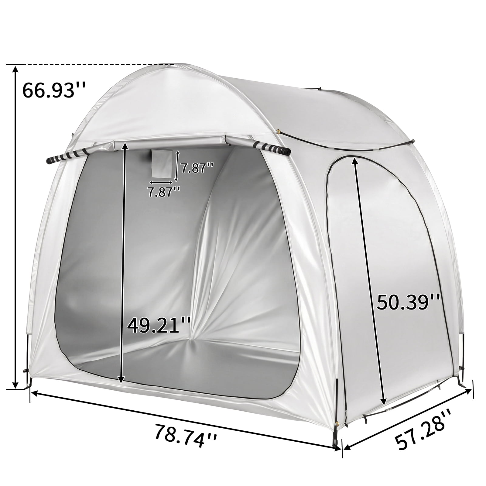 6.8x4.9FT Arched Bicycle Storage Shed, 210D PU Silver Coated Oxford, Black Fiberglass Rod Frame, Front&Side Dual Doors, Inner Storage Bag & Portable Carry Bag, Light Gray