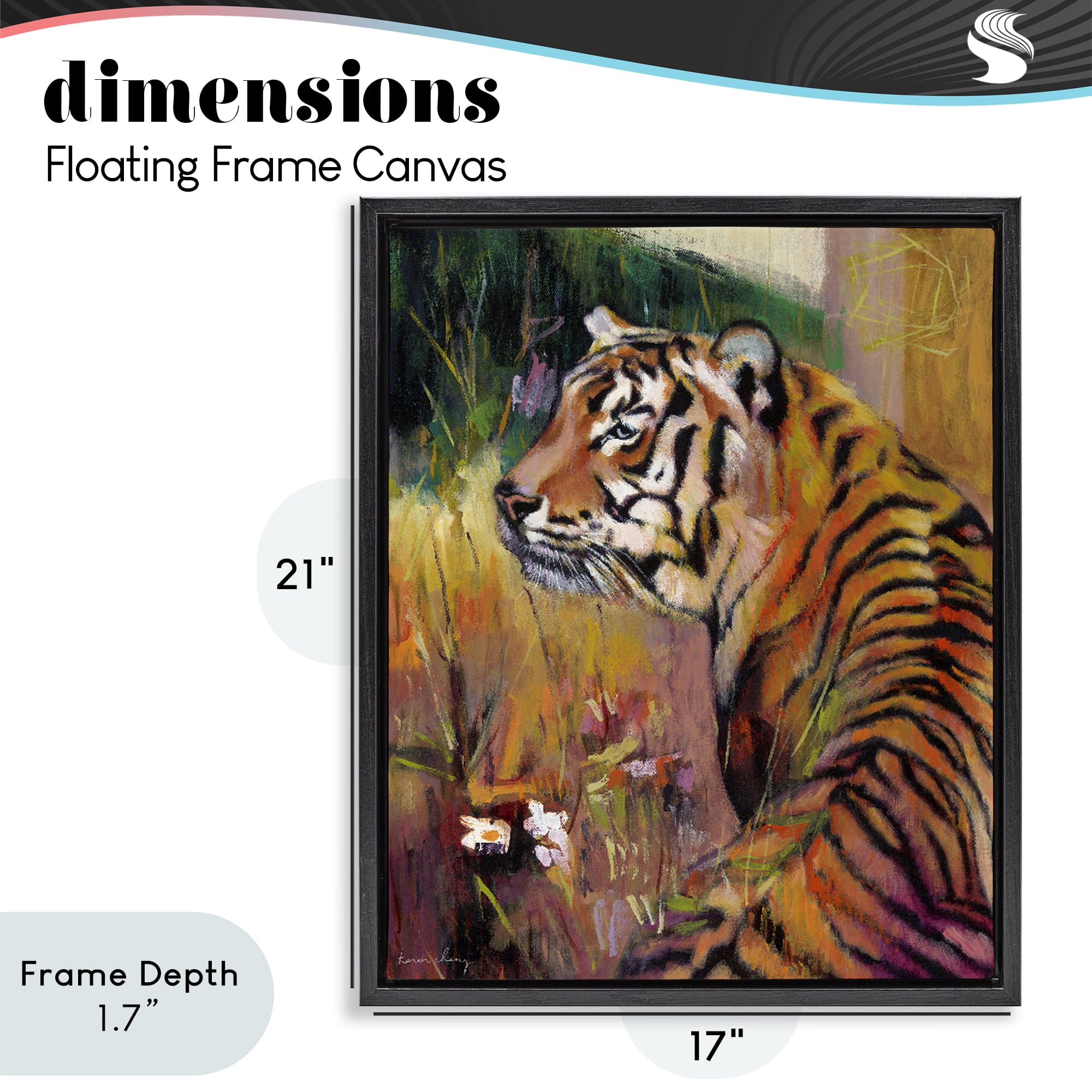 Stupell Industries Patience Tiger in Wait Black Framed Floater Canvas Wall Art, design by Karen Chang