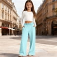 thumbnail image 2 of Wxirdiow Little Kids Sweat Pants Girl's Pants Dress Pants Wide Leg Pants High Waisted Loose Long Trousers with Pockets Sky Blue Size,7-8 Years, 2 of 4