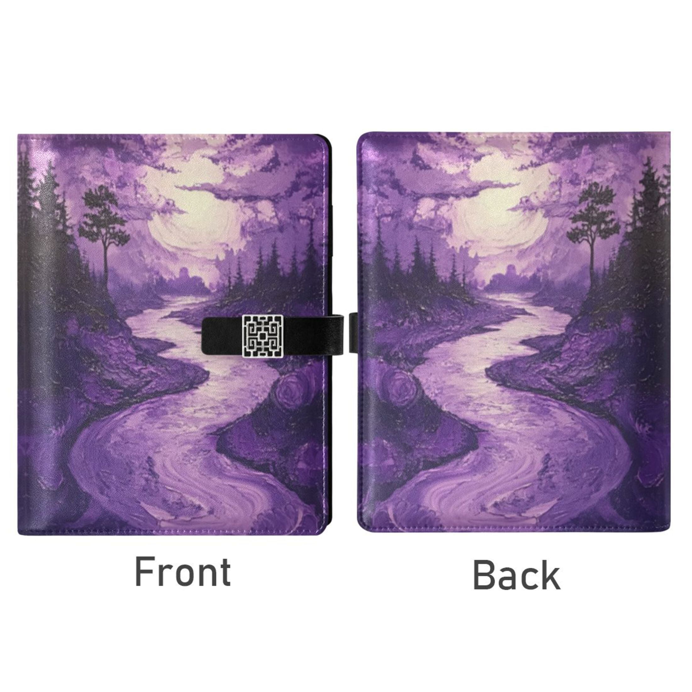Leather Planner Leather Notebook Notebook Journal Binder Design Pen Pocket Design Convenient for Storage Purple Forest Pattern
