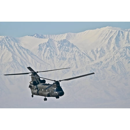 Canvas Print A U.S. Army CH-47 Chinook heavy lift helicopter lifts off from Bagram Air Field, Afghanistan, Feb. 2 Stretched Canvas 10 x