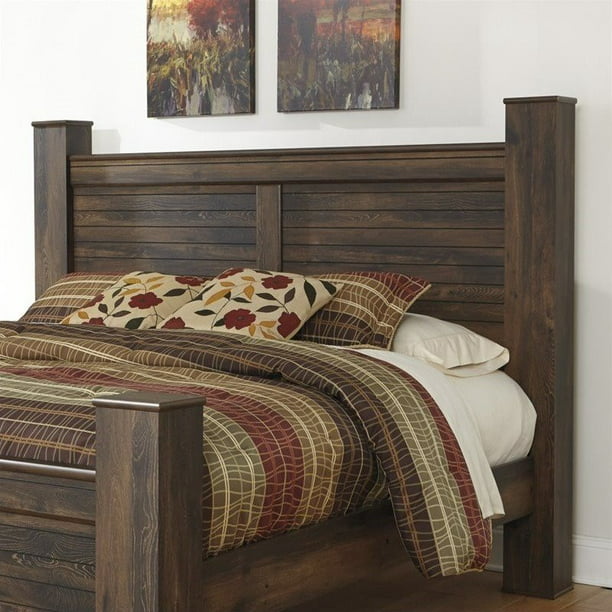 Ashley Furniture Quinden King Poster, Light Brown Wood Headboard