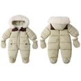 thumbnail image 3 of GYRATEDREAM Baby Winter Warm Puffer Solid Zipper Romper Hooded Snowsuit with Mittens 3-18 Months, 3 of 8