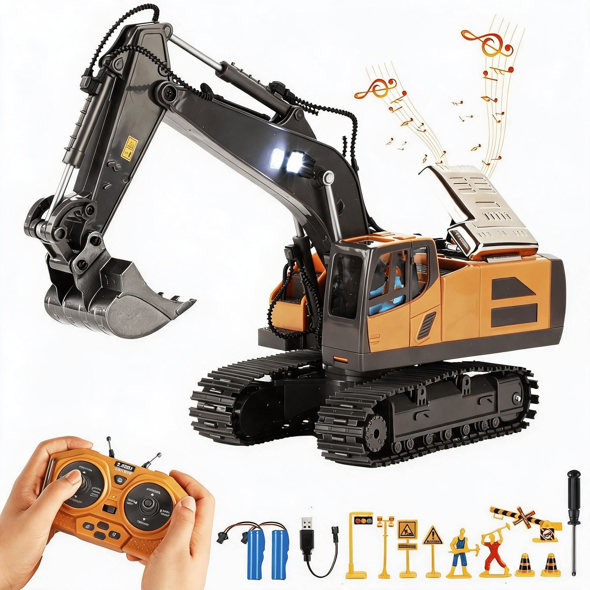 Top Race 15 Channel RC Excavator, Full Functional Construction Toy