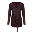 thumbnail image 3 of BLVB Womens Plus Size Tops Long Sleeve V Neck Knit Tunic Blouse Tie Front Button up T Shirts Fashion Clothes Wine, 3 of 6