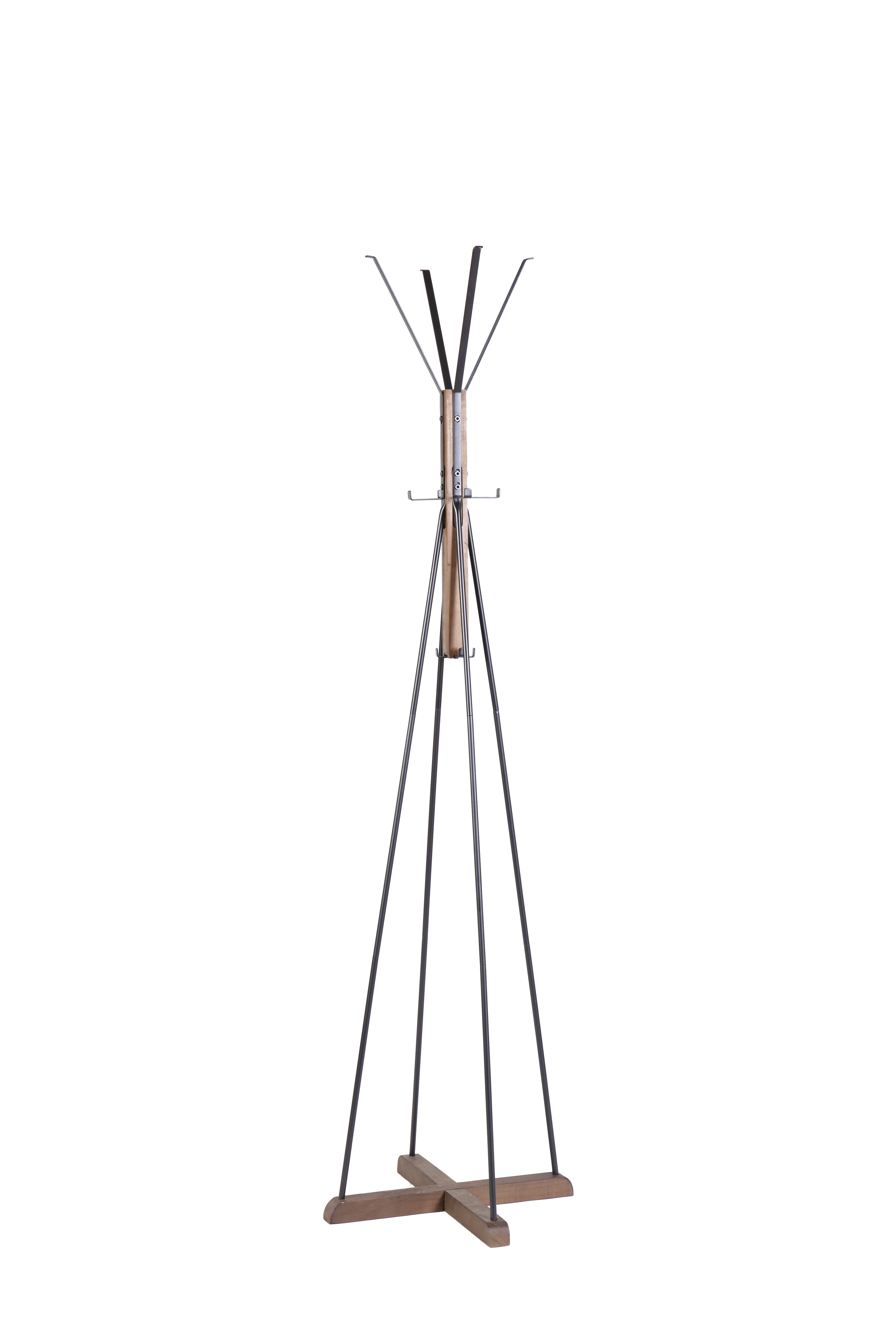 Freestanding Coat Rack with 8 Hooks and Cross Wood Base, Reclaimed Wood and Metal Hall Tree for Bedroom and Living Room, Natural
