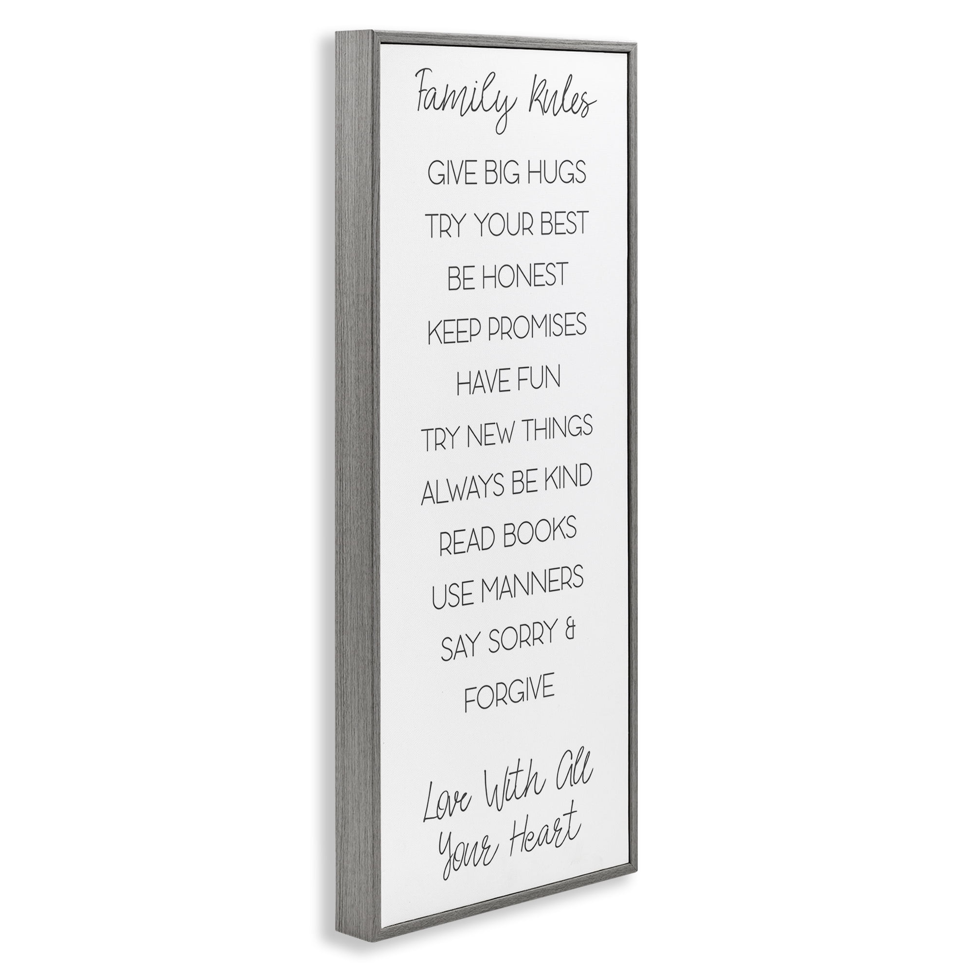Stupell Industries Minimal Family Rules Typography Painting Gray Framed Art Print Wall Art, 10 x 24
