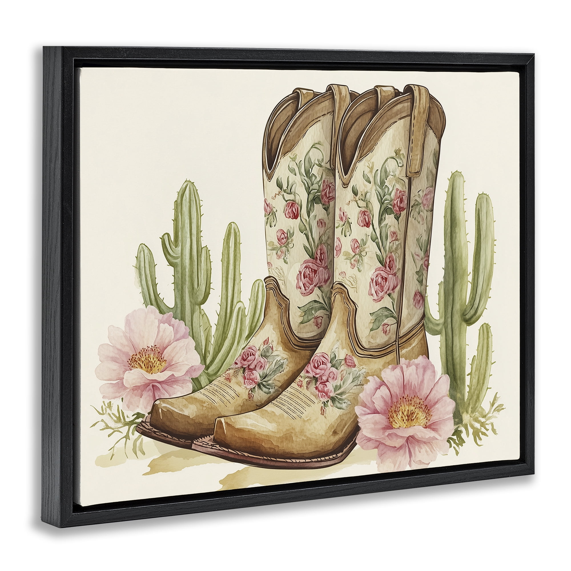 Stupell Industries Floral Boots & Cactuses Black Framed Floater Canvas Wall Art, design by Heidi Kuntz