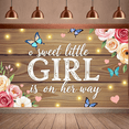 thumbnail image 7 of Wooden Background Sweet Little Girl Banner with Floral Butterflies and Hearts for Baby Shower Party Decorations Photography Props Newborn Welcome Party Backdrop, 7 of 7